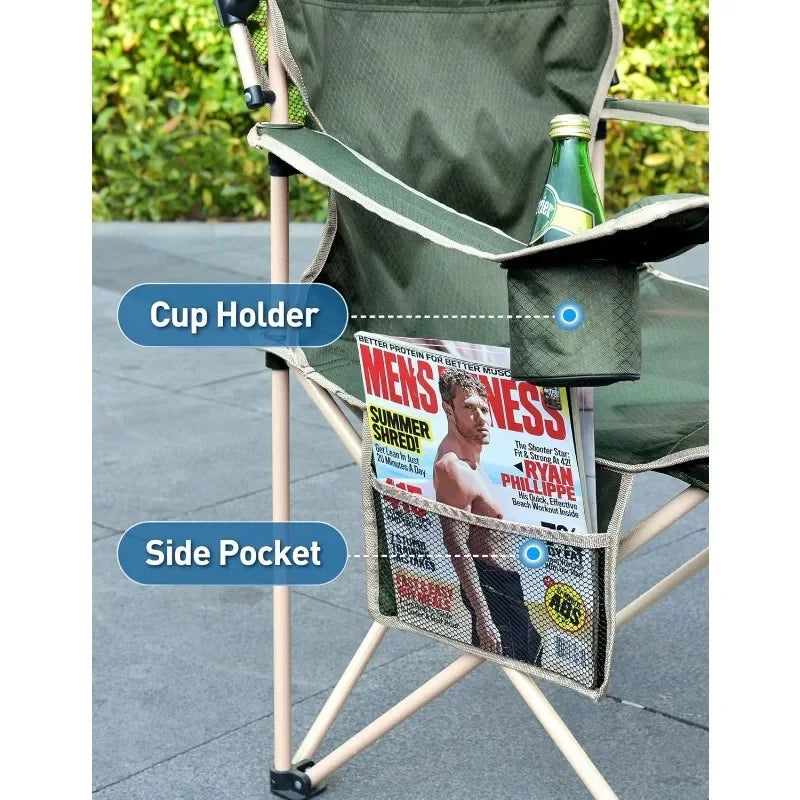 Adult folding camping chair with awning, outdoor sports awning chair with cup holder, side pockets, suitable for camping