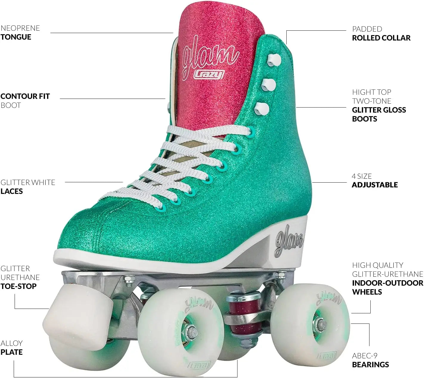 Glam Roller Skates Adjustable or Fixed Sizes