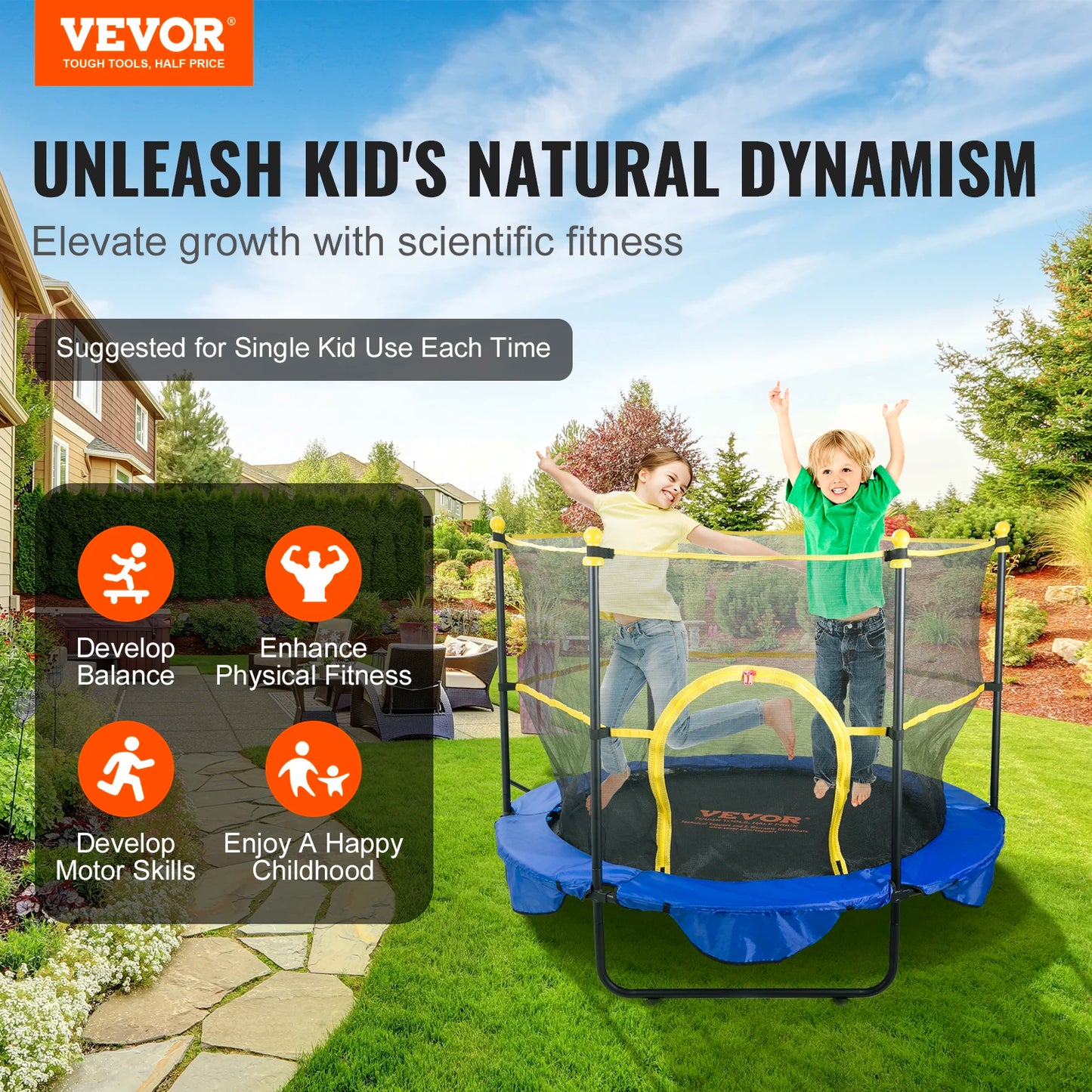 Indoor Outdoor Trampoline with Safety Enclosure Net