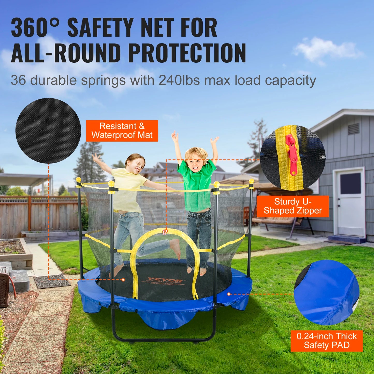 Indoor Outdoor Trampoline with Safety Enclosure Net