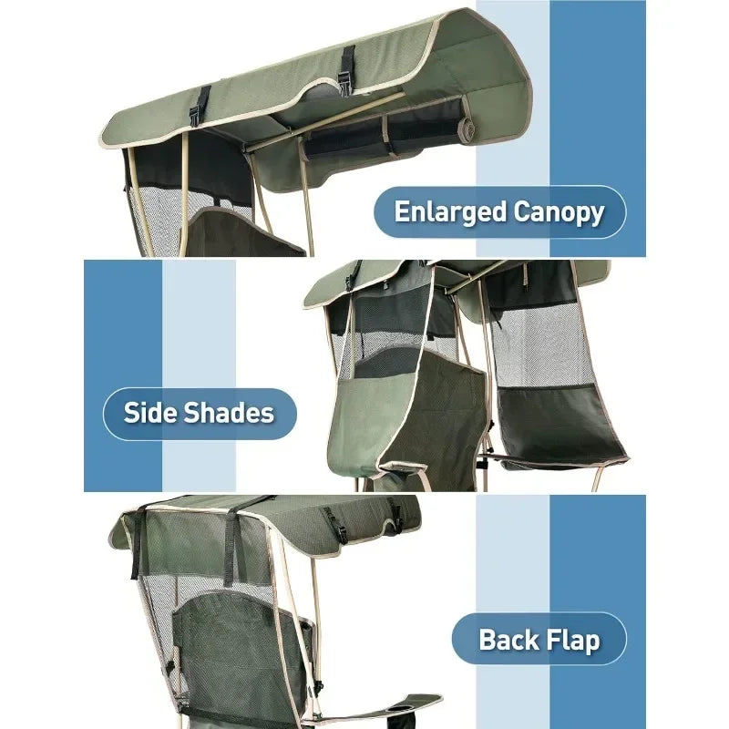 Adult folding camping chair with awning, outdoor sports awning chair with cup holder, side pockets, suitable for camping