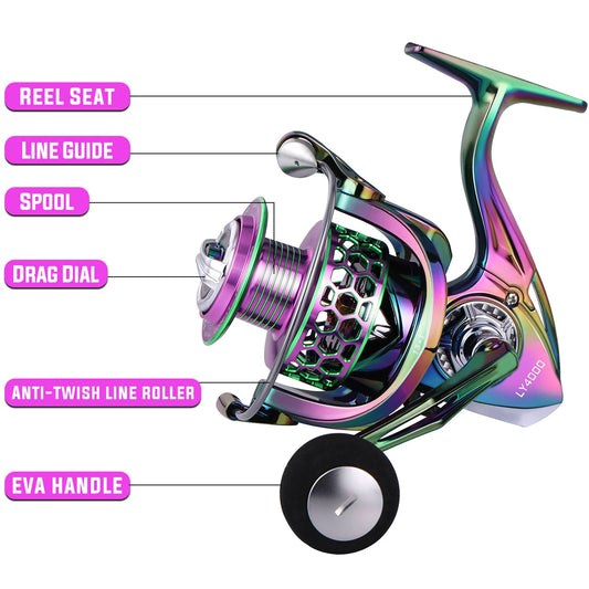 Sougayilang Fishing Reel Colorful Aluminum Spool Ultra Smooth Light Weight Spinning Reel 13+1 BB for Carp Bass Trout Fishing