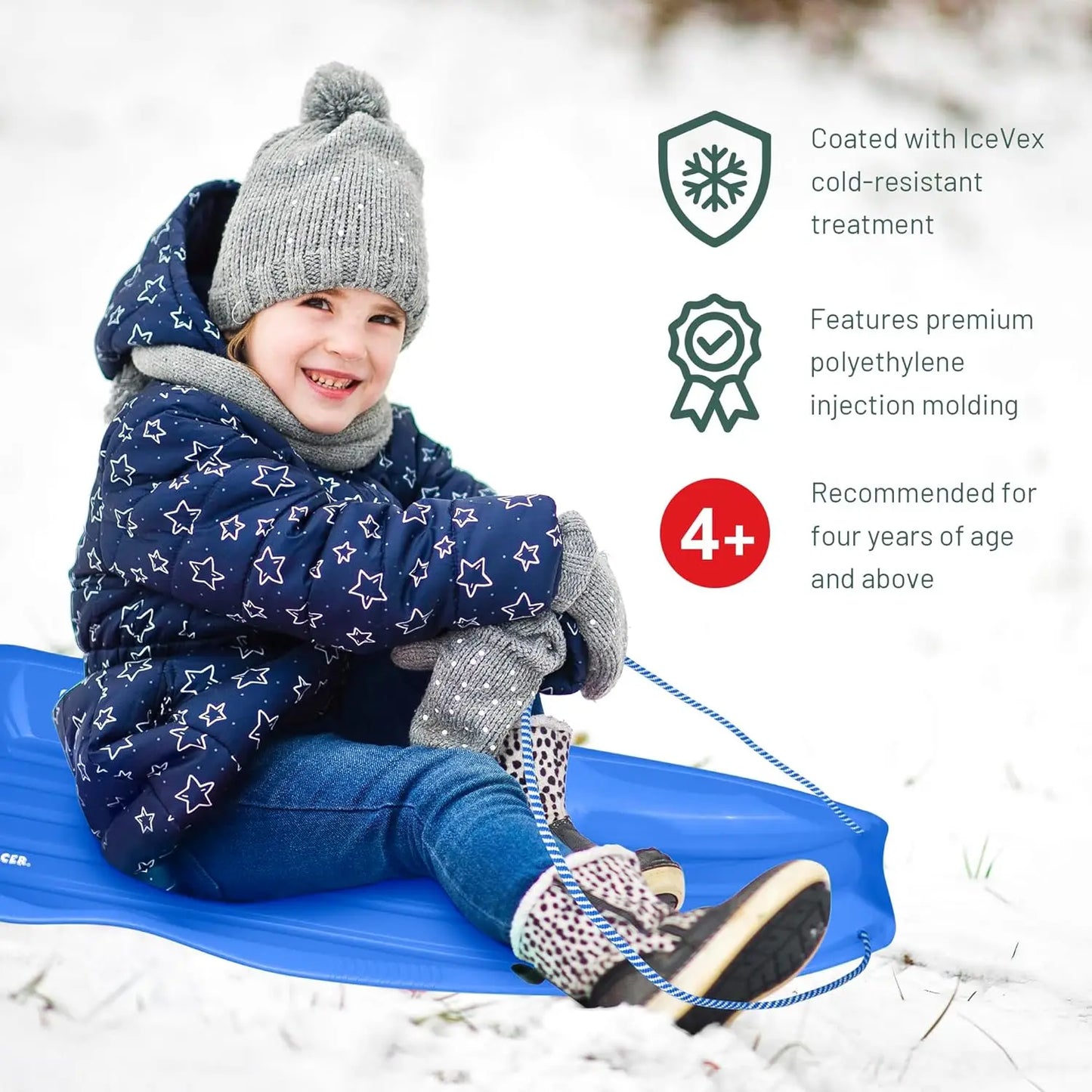 Adults and Kids Plastic Toboggan Snow Sled