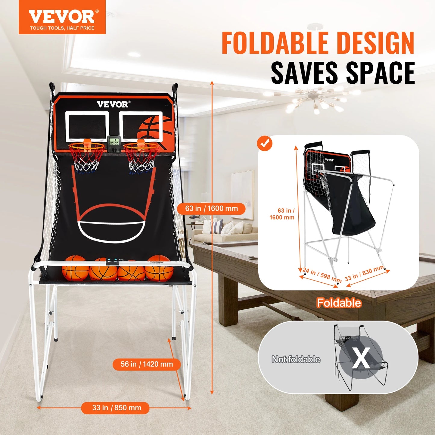 VEVOR Foldable Basketball Arcade Game, 2 Player